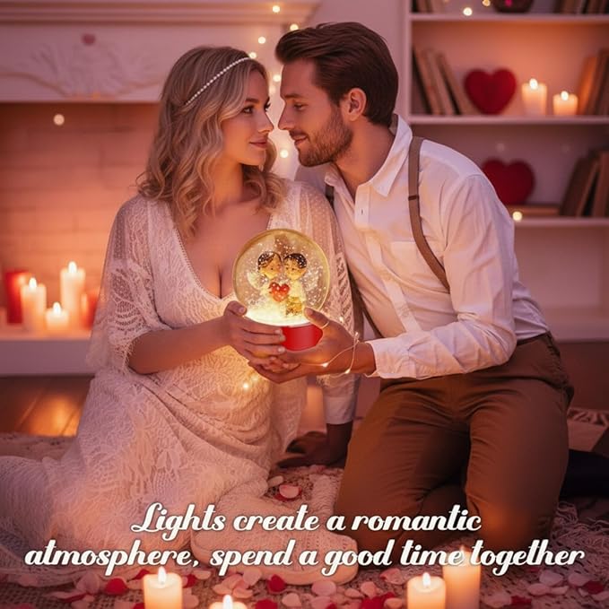Irenare 2 Set Valentine's Day DIY Snow Globes Set Warm Light Make Your Own Snow Globe with LED Light Red Wooden Base Clear Plastic Globe Kit for Valentine's Day Gift