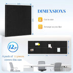 DOLLAR BOSS Large Cork Board for Wall 48" x 36" x 0.5" Bulletin Board 12 Packs Black Cork Board Tiles Self Adhesive Felt Wall Tiles with Pushpins, Corkboard for Office Pin Board Tack Board, Black