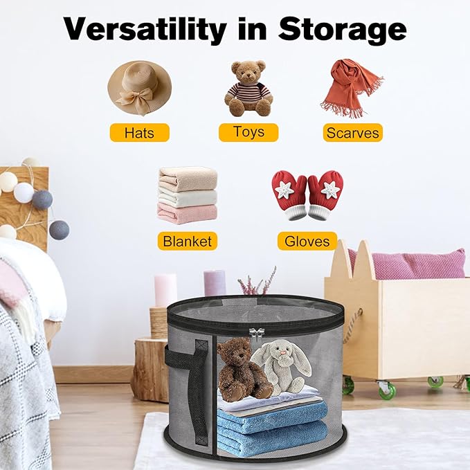 Extra Large Clear Hat Organizer for Travel and Wardrobe, Holds up to 7 Hats, Large Capacity Cowboy Hat Organizer, Oxford Cloth with Carrying Handle, Unisex Hat Box (Gray)