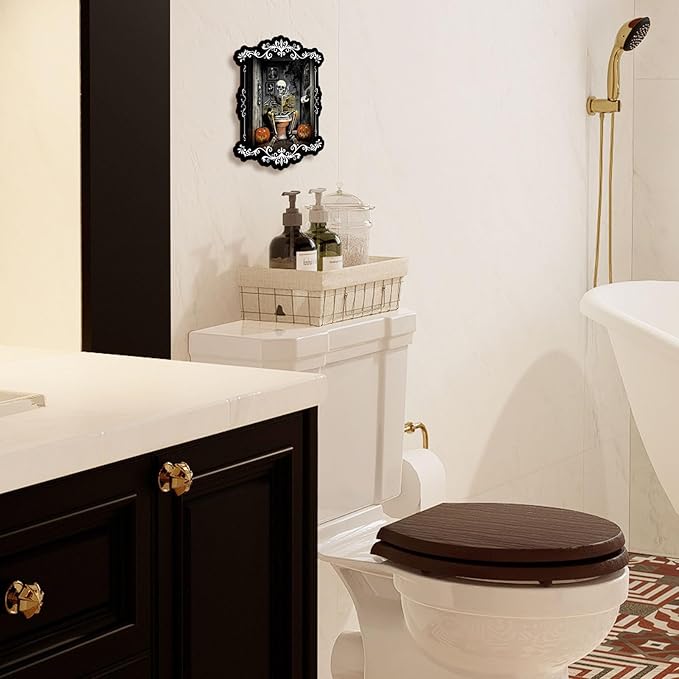 Pinetree Art Halloween Bathroom Wall Decor, Skeleton Gothic Wall Art for Toilet Decorative
