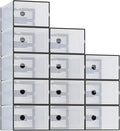NEWBULIG 36 Clear Shoe Storage Boxes, Shoe Organizer for Closet with Lid, Plastic Stackable Breathable Shoe Cabinet with Lid for Sneakers, Heels & Boots, Black