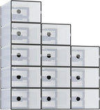 NEWBULIG 36 Clear Shoe Storage Boxes, Shoe Organizer for Closet with Lid, Plastic Stackable Breathable Shoe Cabinet with Lid for Sneakers, Heels & Boots, Black