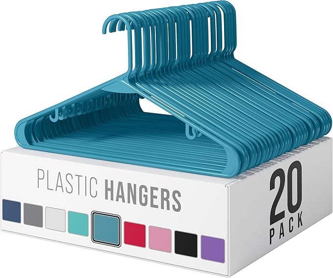 Plastic Hangers 20 Pack Blue - Clothes Hangers - Makes The Perfect Coat Hanger and General Space Saving Clothes Hangers for Closet - Percheros Ganchos para Colgar Ropa Hangars