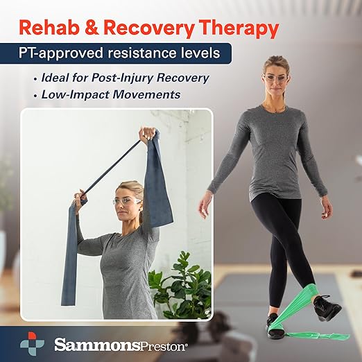 Sammons Preston 5pk Resistance Bands for Working Out, Color‑Coded Non‑Latex Exercise Bands, 5 ft Stretch Bands for Physical Therapy, Workout Bands for Strength, Flexibility & Toning