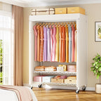 P6C Plus Rolling Clothes Rack with Cover, Covered Clothing Rack Heavy Duty, Portable Closet for Hanging Clothes, Garment Rack on Wheels, White Closet Rack with White Cover, Max Load 375LBS