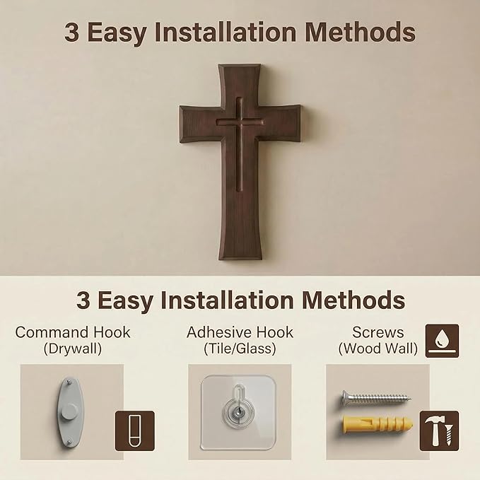 YOYAI Wooden Cross Wall Decor, Handcrafted Christian Cross 9.96”, Solid Wood Religious Wall Hanging, Faith Home Decor for Prayer Room, Baptism Gift, Easter & Christmas
