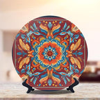 Decorative Plates for Display 10" Ornate Baroque Floral Mandala Rich Red Orange Blue Hues Ceramic Ornament with Display Stand and Hook Up for Wall Decor Hanging Festival Wedding Gift