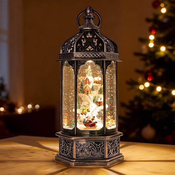 Musical Christmas Snow Globe, Large Santa Snow Globes Village Christmas Lantern, 6-Hour Timer Music Box, Christmastree Snow Mountain Decor Gift
