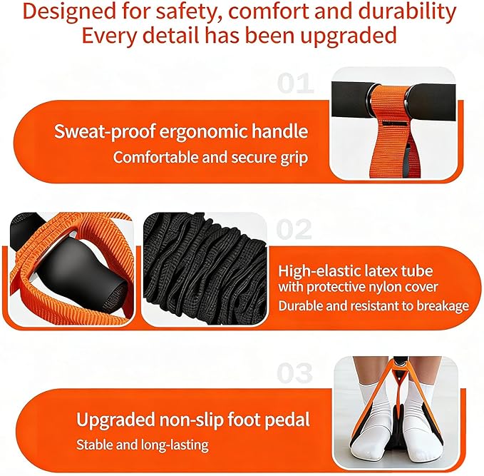2026 New Pedal Resistance Band with Handle, Natural Rubber Foot Pedal Resistance Bands, Multifunction Fitness Bands for Abdomen, Waist, Arm, Leg (53 LBS)