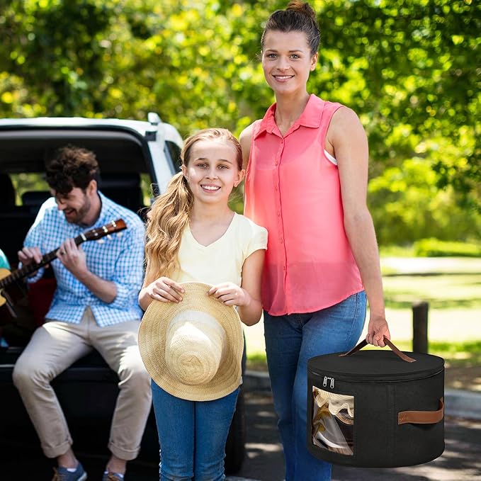 Lifewit Round Cowboy Hat Box for 7 Caps, Large Felt Hat Organizer Bag for Men&Women Storage, Baseball Cap Container with Lid for Travel, Foldable 16.5" Dx10.6 H Carrier, 37L Each, Black 1 Pack