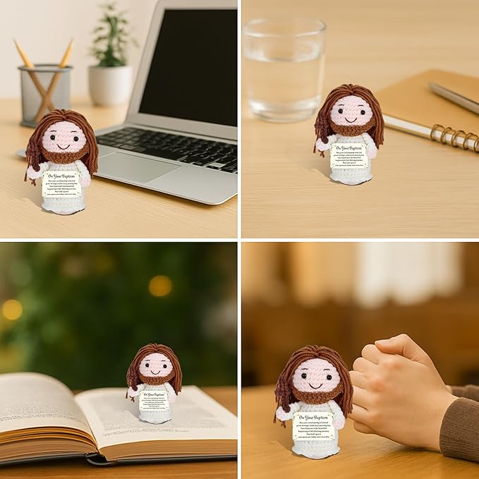 Baptism Gifts for Girls Boys Christian Jesus Crochet Doll - First Communion Confirmation Religious Gifts for Women Men Faith Keepsake Christening Easter Christmas Spiritual Gift God Blessing Decor