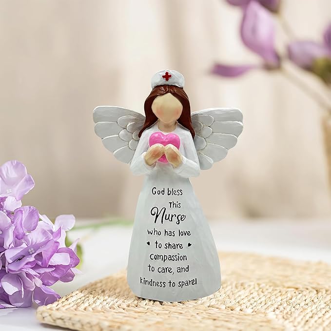 Nurses Gifts - Hand-Painted Nurse Angle Figurine for Women, Nurse Practitioner, RN, Healthcare Workers - Graduation and Medical Graduates Resin Doll - 5.9 Inches Decor for Christmas