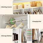 48" Closet Organizer System, 4FT Closet System for Small Closets with 4 Hanging Rods & 3 Shelves, 80"H Small Closet Organizers and Storage for Bedrooms, Cloakrooms, White