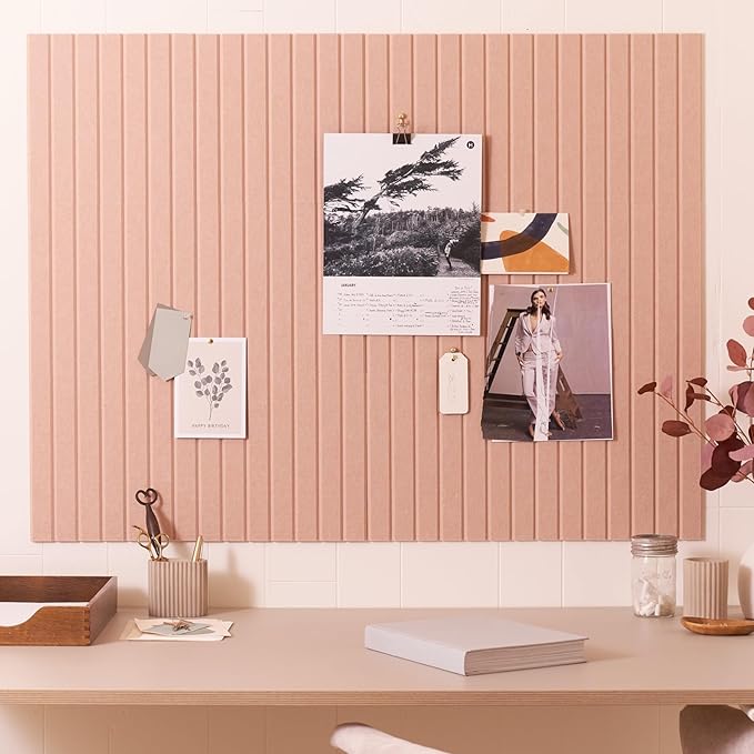 Large Felt Bulletin Board - Stylish Perfectly Sized 35" x 47" Cork Board Alternative for Office & Wall Decor – 12 Customizable Adhesive Tiles w/Golden Pins are Perfect to Display Your Photos