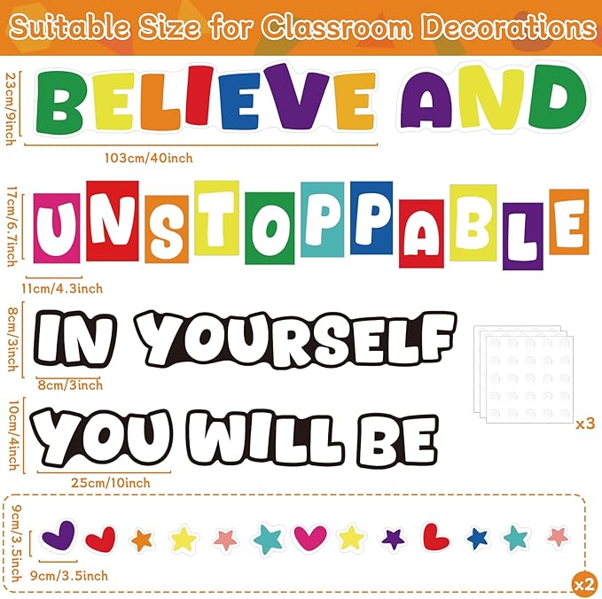 gisgfim Classroom Bulletin Board Decoration Set Colorful Classroom Decorations Wall or Door Decor for Kindergarten Preschool Elementary Middle School(Believe in Yourself You Will Be Unstoppable)
