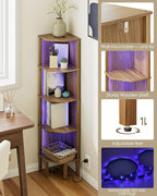 Corner Shelf Stand, 5 Tier Corner Bookshelf,Corner Furniture for Bedroom Display Corner Shelf for Small Space,Wood Shelves with Storage Rack for Living Room,Office,Walnut