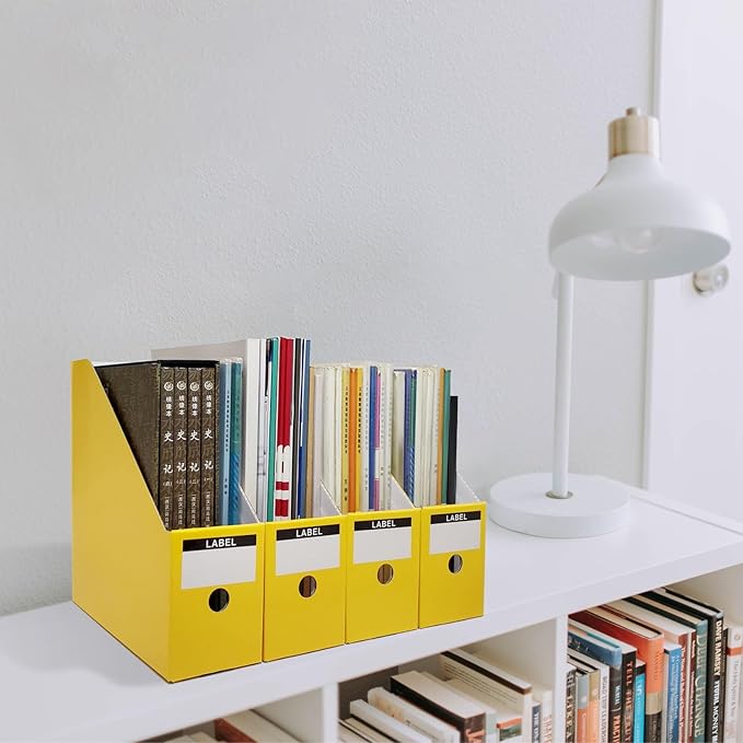 Limitliho Yellow Cardboard Magazine Holder (2 Pack), Magazine File Holder for Desk, Sturdy Book Bins for Classroom, Vertical File Folder Organizer, 10.6'' H×10.2'' L ×3.5''W Inch Magazine Rack