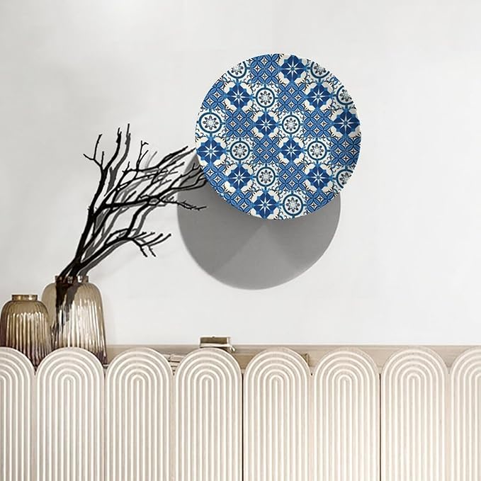 Turkish Decorative Plate Holder, 8 Inch, Blue And White Round Display Plate, Table Top Plate Decor with Stand, for Wall Hanging Living Room Bathroom Decor Gift
