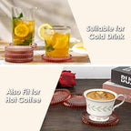 Modern Clear Coaster Set of 5- Glass Coasters for Drinks Crystal Coaster Round Cup Coasters Coffee Table Decor for Office, Kitchen, Bar, Dining Room, Living Room, Patio(Clear Red)