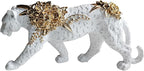 Cheetah Statue White Gold Leopard Sculpture Home Decor Leopard Sculpture Resin Handmade Sitting Suitable for Living Room Table Center Bedroom Gift for Woman Father