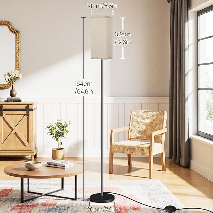 64.6"Floor Lamp, Pole Lamp with Foot Switch, Modern Standing Lamp Shade, Minimalist Freestanding Lamp (Bulb Not Included), for Living Room, Bedroom Office ETL Listed,Black and Yellow Y07LD05