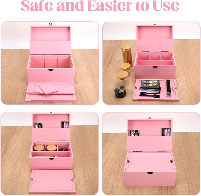 Large Bamboo Storage Box with Removable Tray Kit - Decorative Box Set, Glass Jars, and Accessories Wooden Storage Kit and Accessories Tool.Birthday Gifts