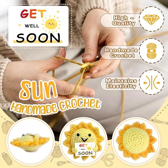 Get Well Soon Gifts - Handmade Crochet Sunshine with Positive Messages, Crochet Emotional Support Buddies for Surgery Recovery & Healing | Get Well Soon Gifts for Women, Men, Friend of All Ages