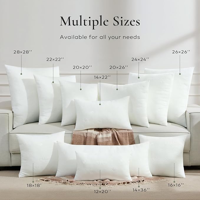 Ashler Throw Pillows Insert- 16x16 Pillow Inserts with Air Layer, Premium Bed and Couch Pillows - Indoor Decorative Throw Pillow, Square Cushion Sham Stuffer, Pack of 4, White