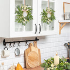 6 Pcs Green Eucalyptus Swag Wreaths for Pillars Spring Summer Kitchen Cabinet Wreaths Mini Green Berry Leaves Wreath with Ribbon for Front Door Porch Wall Window Farmhouse Decoration