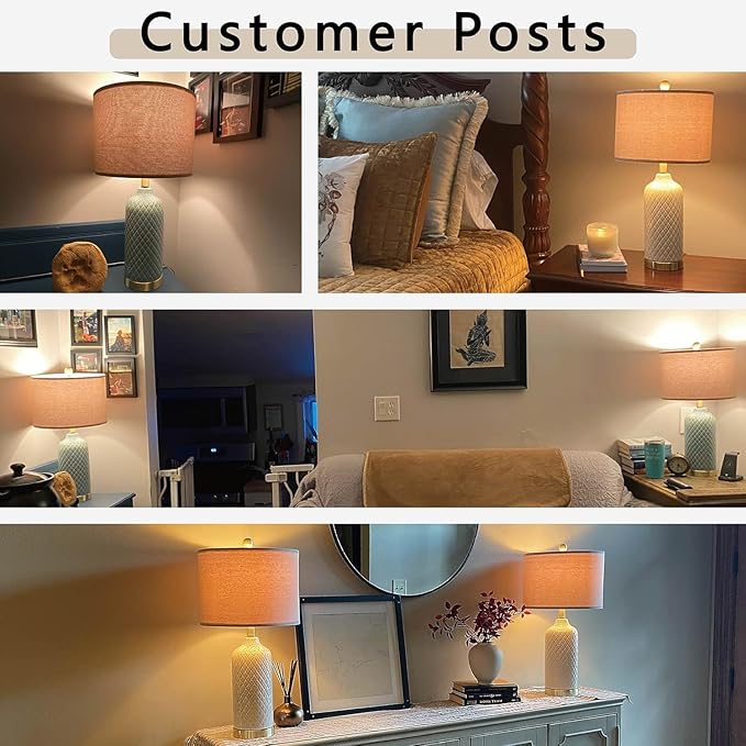 24.25" Table Lamp Modern Ceramic Blue Lamps for Living Room Bedroom Boho Bedside Table Lamps for Night Stands Nightstand Lamp Coastal Side End Table Lamps Reading Light Home Office Dorm Deco Gifts