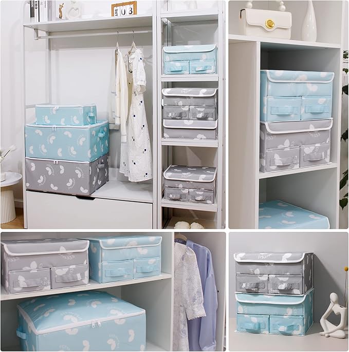2 Pack Sock Underwear Drawer Organizer Divider - Closet Organizers and Storage Dresser Organizer Wardrobe Clothes Box Storage Bins with Lid for Bra, Socks, Leggings, Shirt, Panty (Grey)