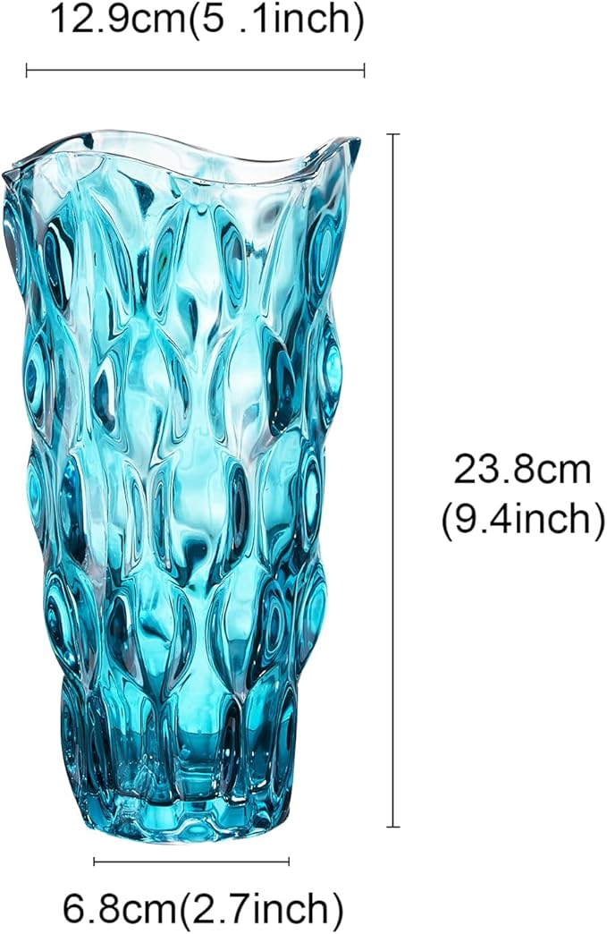 CEMABT Glass Vases for Flowers，Thickened 3.4 lb Morden vases for Tables Centerpieces, vase for Home Decor, Crystal,Colorful,Vintage and Clear Rose Large Vases Christmas Day Gifts（Blue）