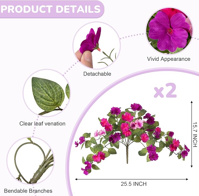 Artificial Fake Flowers for Outdoors Spring Decoration 2 Bundles Faux Flowers Plants for Outdoor Planters UV Resistant Silk Realistic Flowers for Outside Home Garden Front Porch Patio Décor