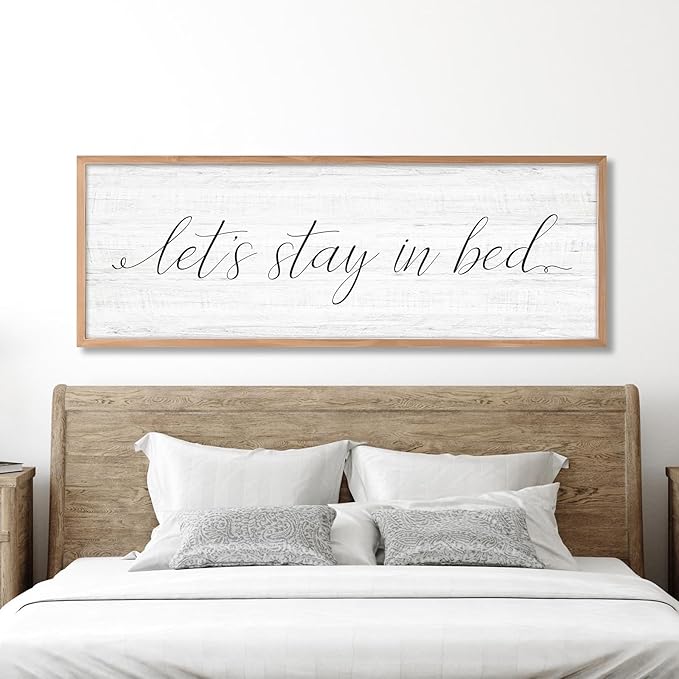 Lets Stay in Bed Wall Decor Above Bed 41.3''×15'' Large Farmhouse Wall Decor for Bedroom Guest Room Decor Framed Wood Wall Art Rustic Master Bedroom Wall Decoration (brown frame)