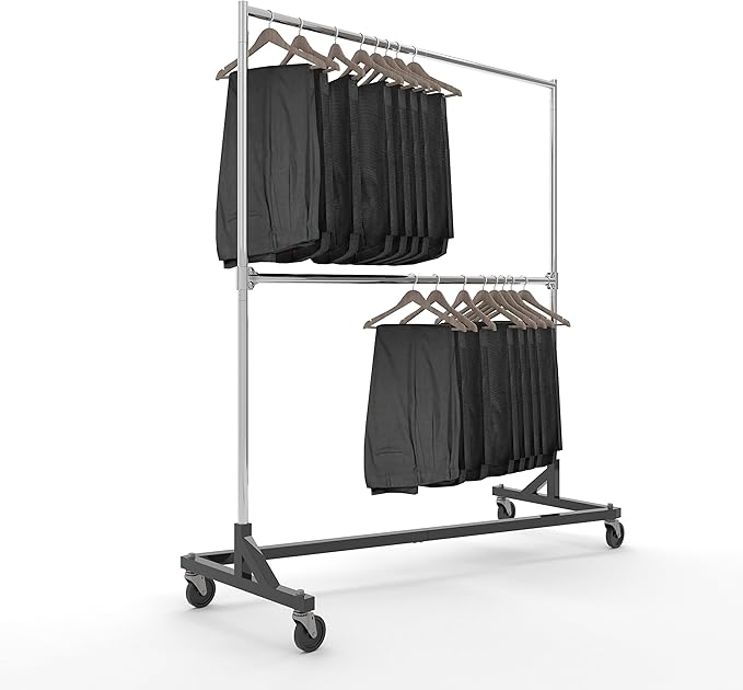 Econoco Commercial Garment Rack - Rolling Clothes Rack, Heavy Duty (Z Rack with Add On Hang Bar, Black)