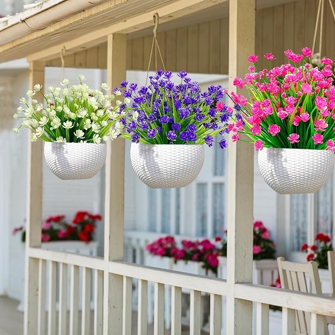 TURNMEON 20 Bundles Artificial Flowers for Outdoors Fake Plants Spring Decor, UV Resistant Artificial Plants Cemetery Fake Flowers Faux Plastic Greenery Shrubs for Home Porch Summer Decor 580 Heads