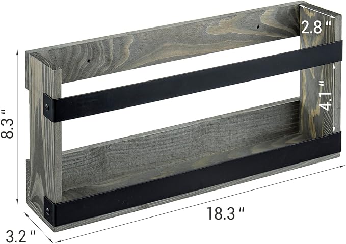 MyGift Vintage Gray Solid Wood and Industrial Matte Black Metal Magazine Rack, Wall-Mount or Freestanding Double Wide Book and Magazine Holder Organizer