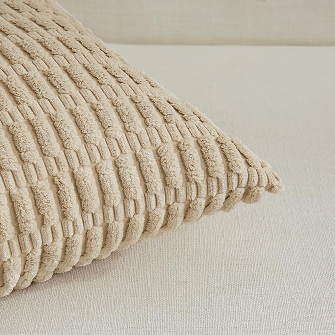 Fancy Homi 4 Packs Decorative Throw Pillow Covers for Living Room Couch Bed, Modern Farmhouse Boho Home Décor Accent Cushion Case, 24" x 16", Tan