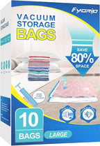 Vacuum Storage Bags with Hand Pump, Plastic Packaging Bags, 80% Space Saver Vacuum Seal Bags for Clothing, Travel Lugggage, Blankets, Comforters, 10 Large