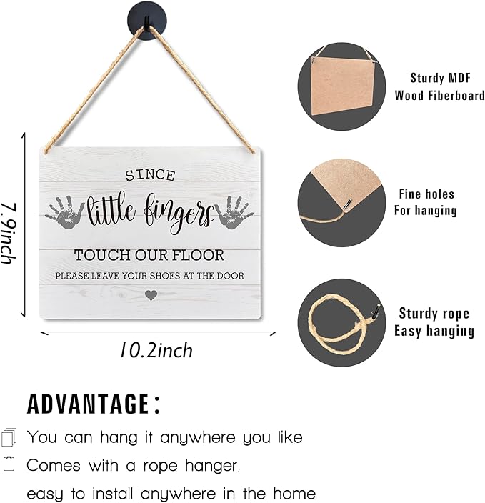 Lacosu Wall Pediments Shoes Off Sign,Since Little Fingers Touch Our Floor Please Take Your Shoes Off Hanging Welcome Sign for Outdoor,10x8 Inches