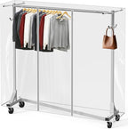 Simple Houseware Industrial Grade Z-Base Garment Rack, 500lb Load with 62" Extra Long bar w/Clear Cover and Tube Bracket