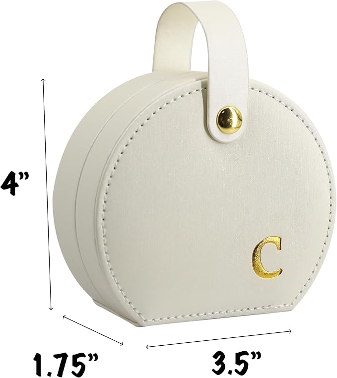 COLLECTIVE HOME - Travel Jewelry Case, Elegant Half-Moon Design with Gold Monogram, Detachable Handle, Personalized Accessory Organizer, Gift for Fashion-Forward Women and Teens (c)