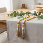 Equsion Seasonal Wooden Bead Garland with Tassels, 3.3 ft Holiday Vintage Boho Bead Garland Easter Tray Decoration, Vase Wall Room Art Birthday Party Decoration(Gradient Yellow)