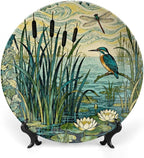 Custom Gifts Ceramic Decorative Plate, William Morris Forest Plants, Birds And Lotus Flowers Hand-Painted Ceramic Decorative Plates Household Unique Art with Stand, Modern Decor for Farmhouse Office