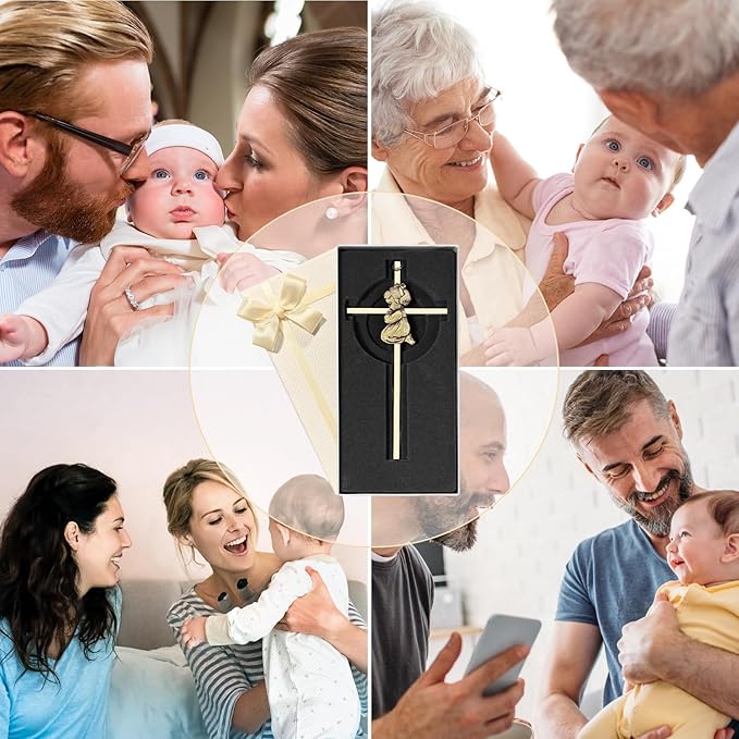 Baby Wall Cross Baptism Gifts for Girl 7-inch Olive Gold Praying Catholic Baby Girl Baptism Crosses for Christening, First Holy Communion & Baby Dedication Gifts, Baptismal Cross Newborn Nursery Decor