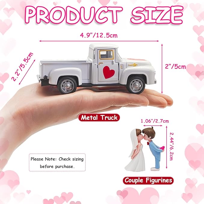 Valentines Day Decorations Farmhouse Vintage Mini Truck with Love Couple Figurines, Heart Pattern, Valentine's Day Home Tiered Tray Decor Valentine & Wedding Table Centerpiece Gifts for Her Him