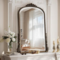 40x28 Beaded Arched Mirror, Bathroom Mirror for Over Sink, Metal Frame Wall Decor for Entryway, Bedroom, Living Room, Bronze