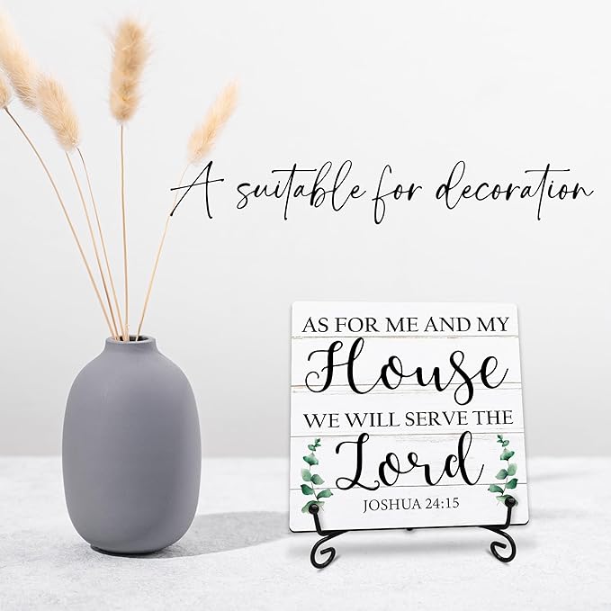 As For Me And My House We Will Serve The Lord Wooden Sign - 5" Christian Wooden Plaque With Metal Support - Rustic Tabletop Home, Office Room Decor - Gifts For Family & Friends - A04