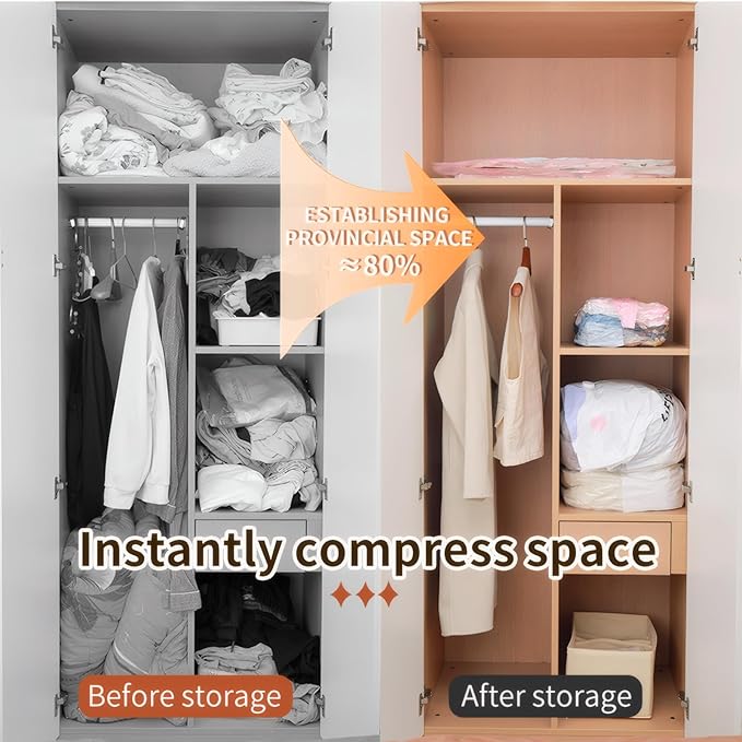 4 Pack Vacuum Storage Bags, Space Saver Bag Vacuum Seal Bags for Clothing Travel Moving Blankets Pillows Storage and Organization, Hand Pump Included(80 X 60 cm)