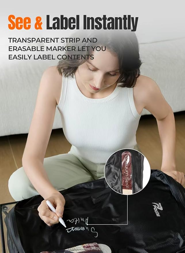 Vacuum Bags for Travel, 180° Open Zipper, IP67 Waterproof, Reusable Space Saver Compression Bags for Backpack, Suitcase(1 Pack, No Pump)